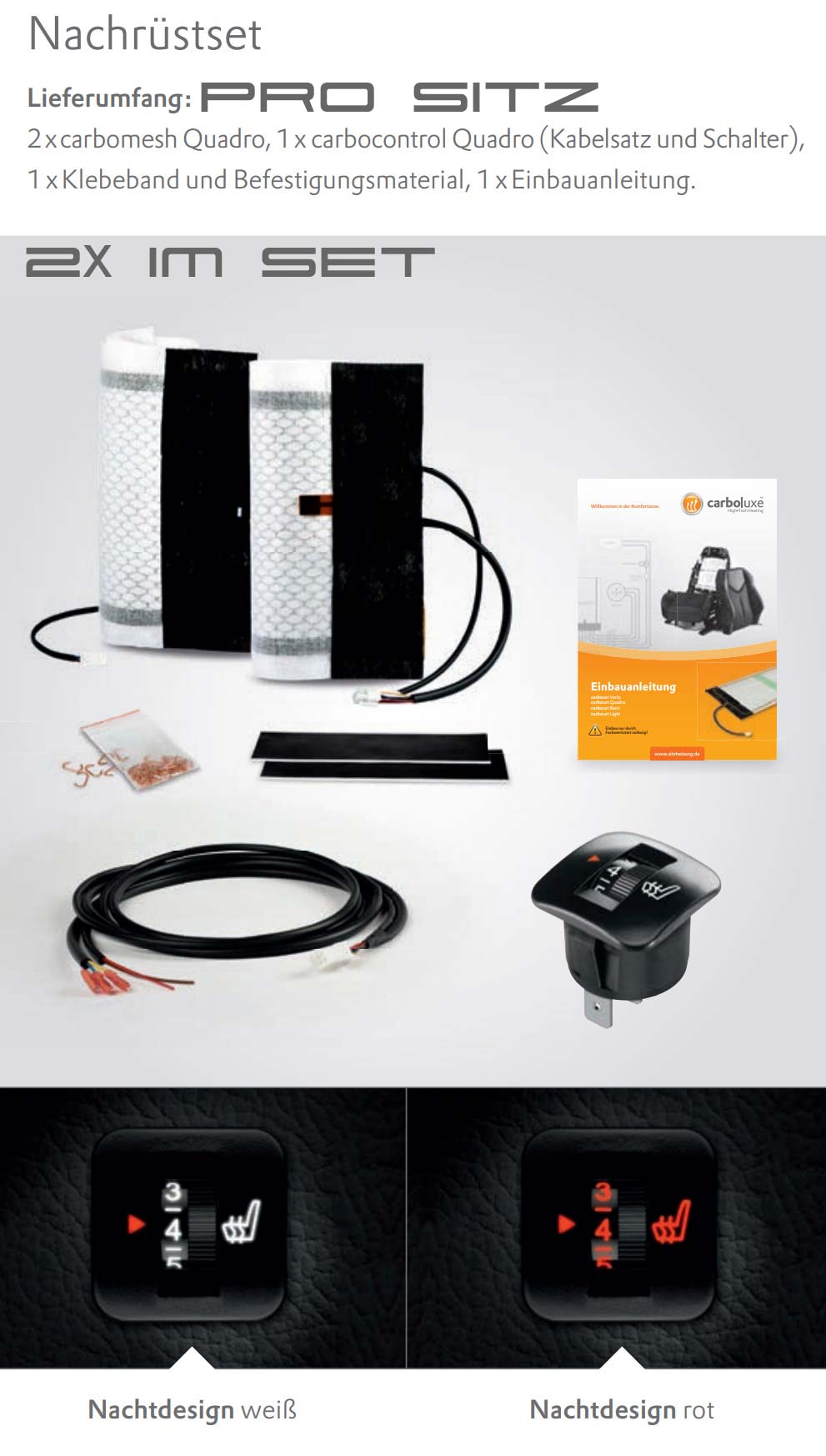 Sonderaufwand Sitzheizung für Sitz-Polster für Porsche 991.1 +.2/ 718 / 992.1 für Inlets Bucket Seats Schalensitze LWB - Set rechts und links - plug & play