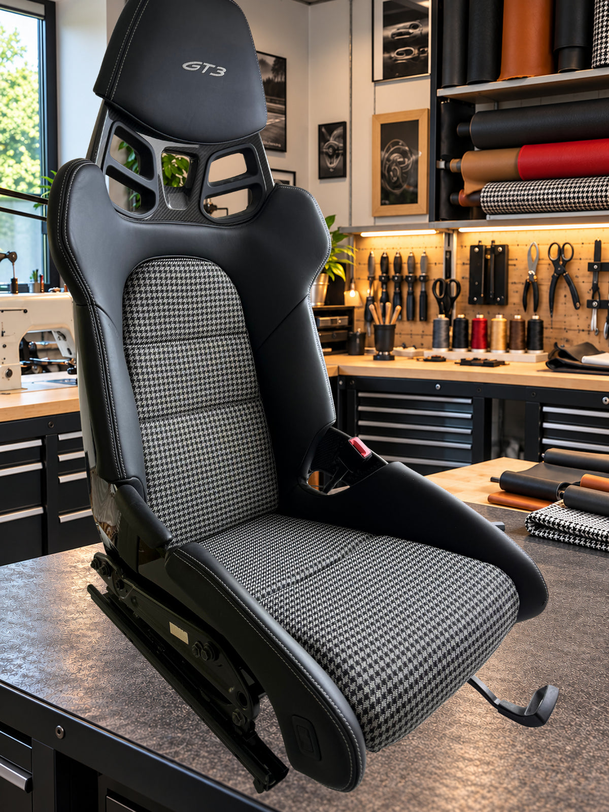 911R / 50th Anniversary schwarz/agathe grau | Bezüge und Sitz-Polster für Porsche 992.1 GT3 & GT3 RS inkl. Sensoren Pepita Inlets Bucket Seats Schalensitze LWB - Set rechts und links - plug & play